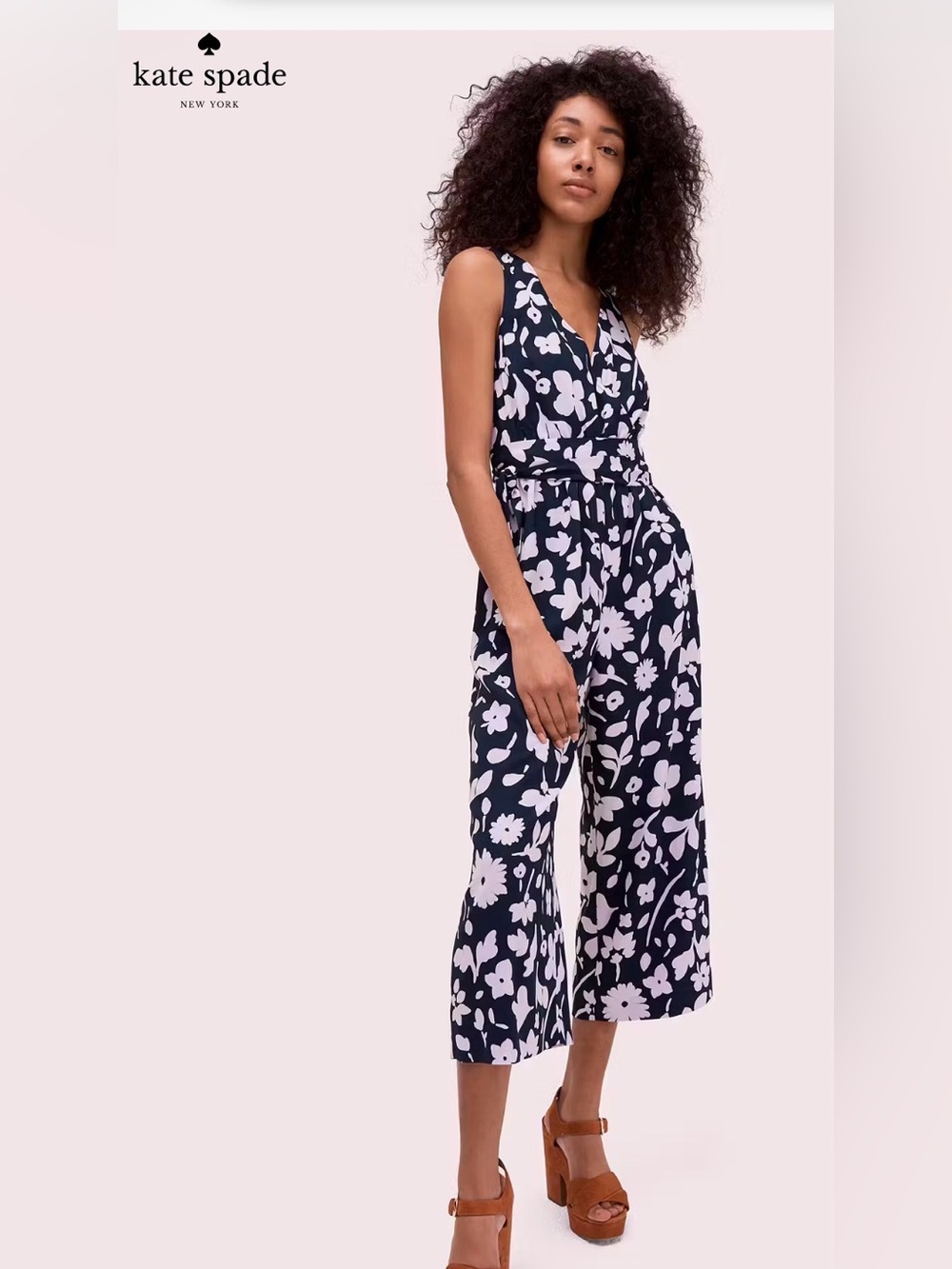 kate spade Navy & White Floral V-Neck Wide-Leg Jumpsuit